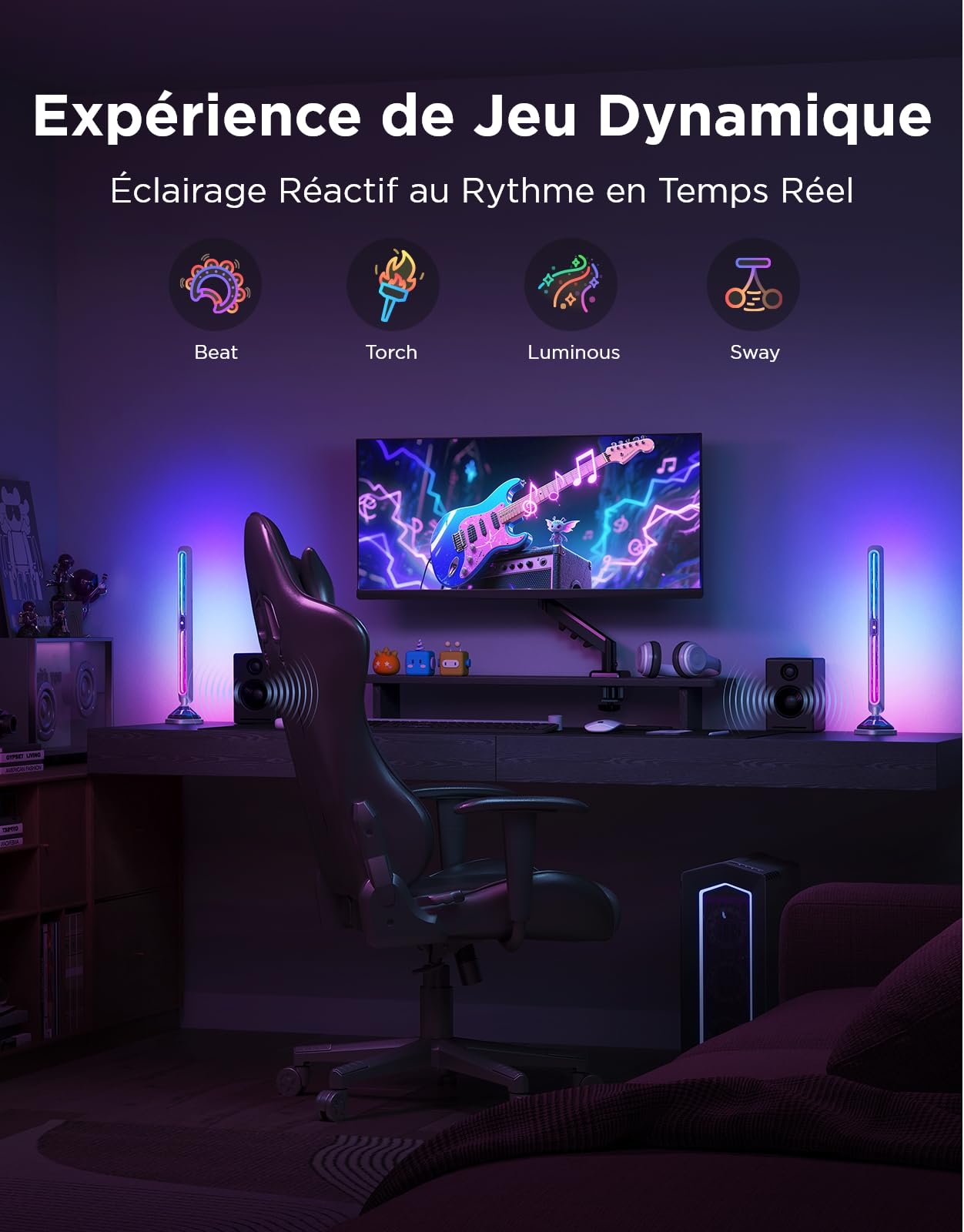 Govee Gaming Barre LED Pro, verbesserte 16-Zoll Smart LED Gaming Lichtleisten mit dreiseitiger RGBIC Beleuchtung und WLAN für PC, Monitor, 60+ Szenenmodi, funktioniert mit Alexa und Google Home