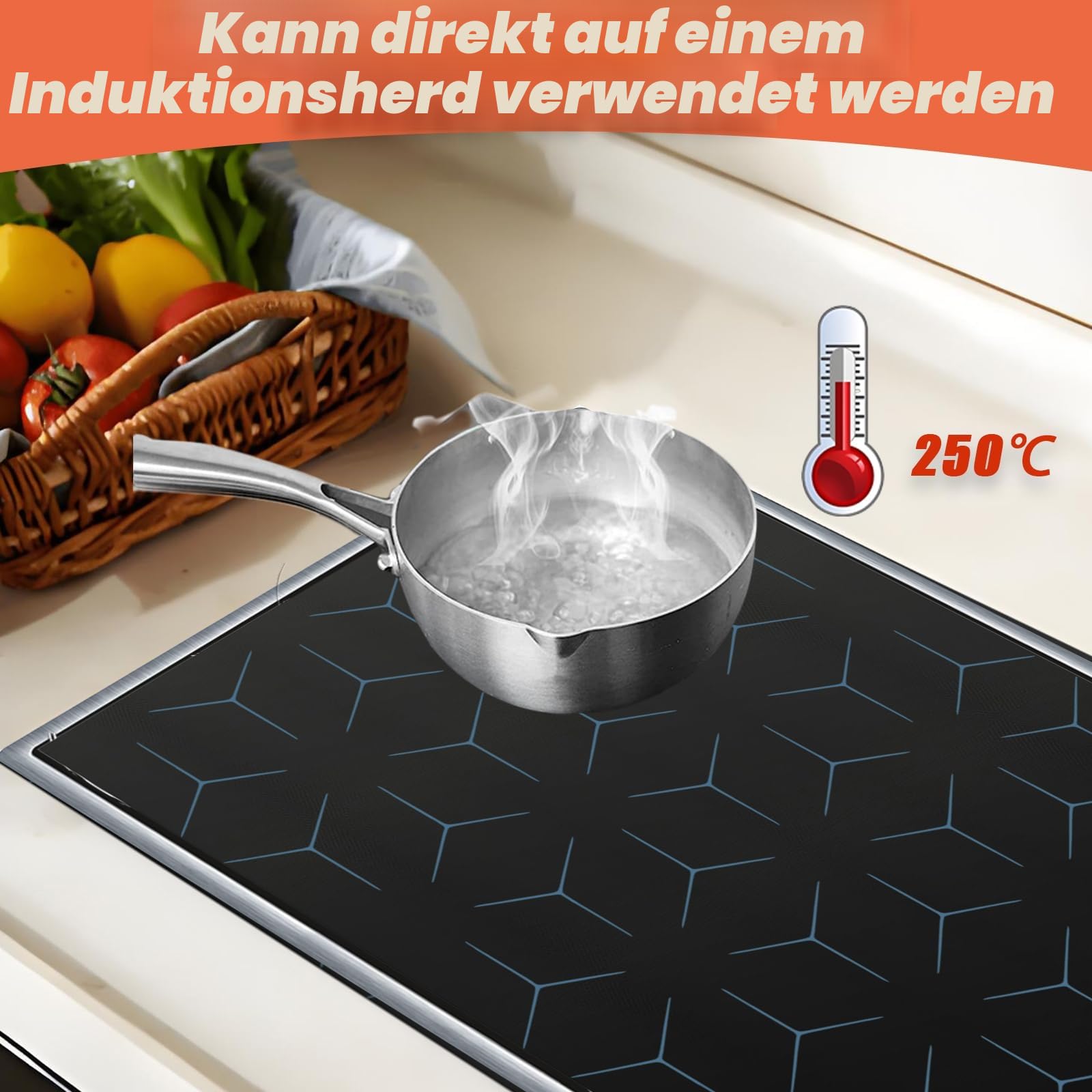 Herdabdeckplatte Schutzmatte ，62x53cm Glasfaser wiederverwendbare abdeckung Herdabdeckung matte,für Induktion Kann beheizt werden Glaskeramik-Kochfeldabdeckung