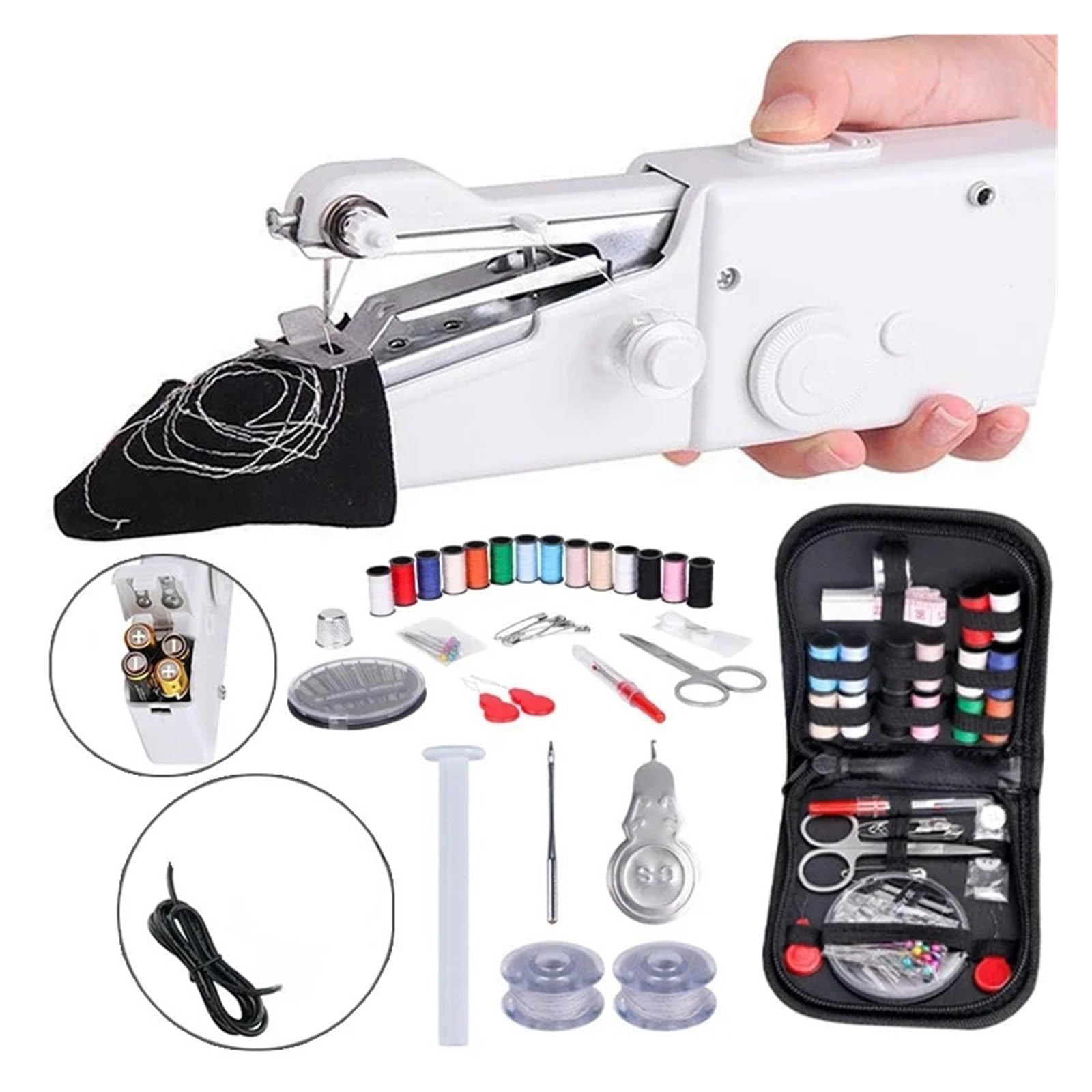 Macchina da cucire manuale portatile Artigianato Piedino domestico Senza corda Abbigliamento Arti Fai te Costruisci rapidamente casa(White D)