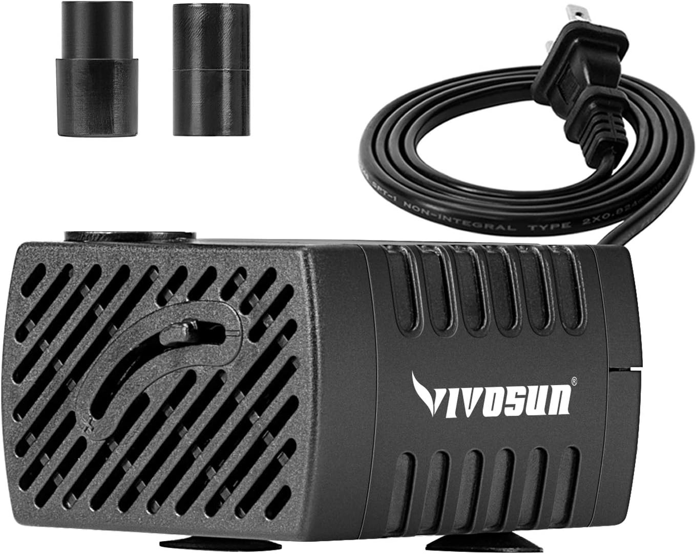 VIVOSUN 66GPH Submersible Pump(250L/H, 3.6W), Ultra Quiet Water Pump with 2.2ft High Lift, Fountain Pump with 5ft Power Cord, 2 Nozzles for Fish Tank, Aquarium, Statuary, Hydroponics