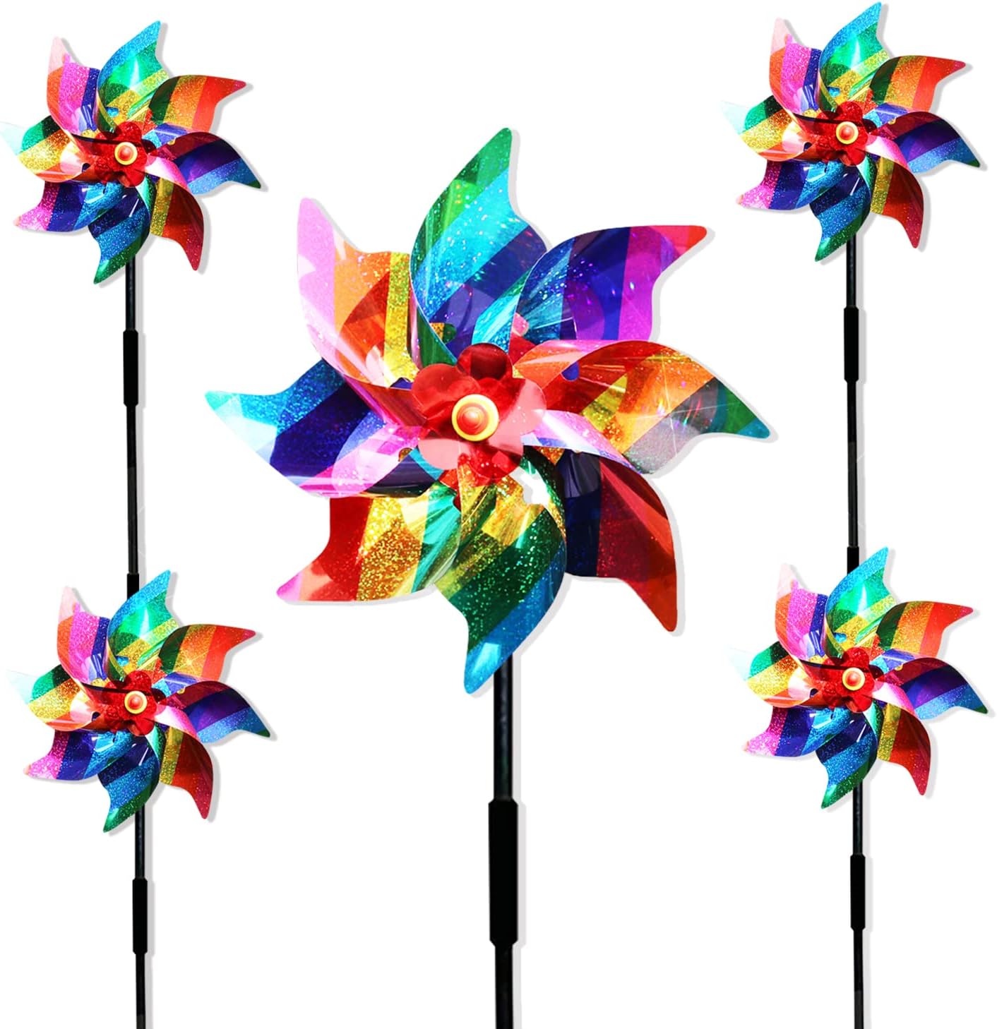 Bird Scarers Windmills For Garden,Multicolour Reflective Bird Deterrent Windmill Pigeon Deterrent Windmills for Garden Windmills for Children (5PCS Color stripe windmill)