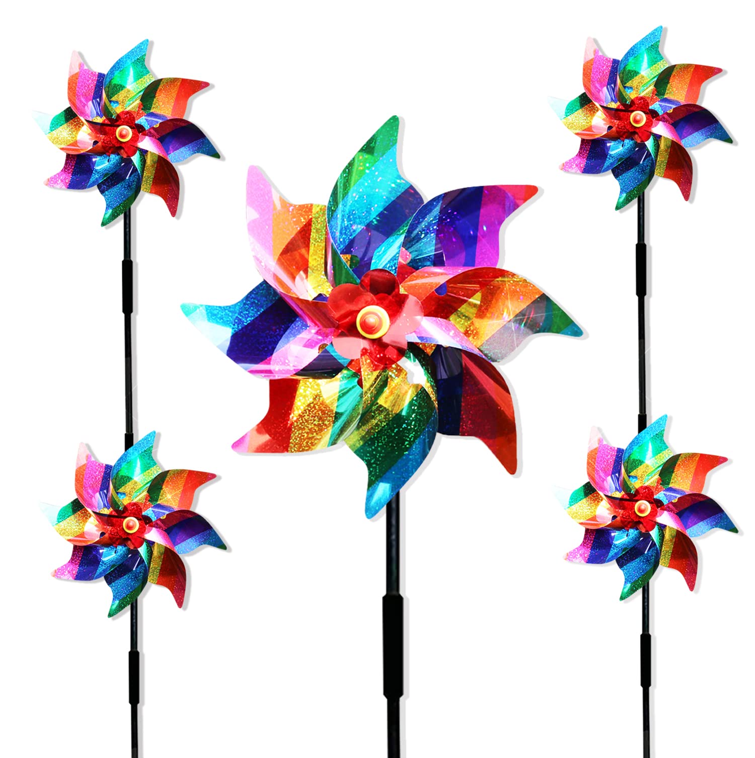 Yitla 5Pcs Color Stripe Windmill Bird Scarers Windmills For Garden,Multicolour Reflective Bird Deterrent Windmill Pigeon Deterrent Windmills For Garden Windmills For Children (5Pcs Color Stripe Windmill)