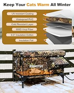 Weatherproof Heated Cat House for Outdoor in Winter, Heated Cat Bed Kitty Shelter with Cat Heating Pad, Insulated & Safe Escape Door, Warm House for Outside Stray Cat(Leaf Color, 12"x16"x16")