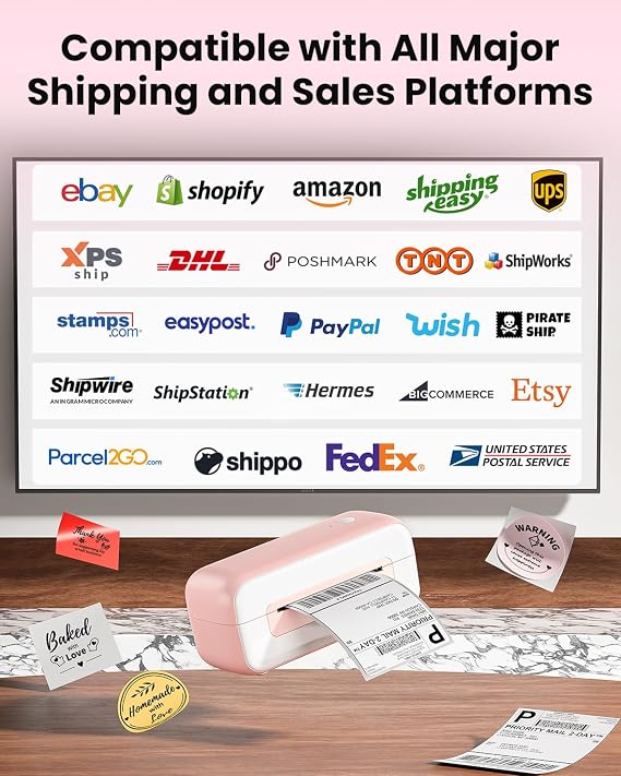 Phomemo 246BT Thermal Label Printer 4x6,Shipping Label Printer Bluetooth,4x6 Postage Thermal Printers for Address,Package,Logo,Compatible with Ebay,Etsy,Amazon,Shopify,etc (Pink)