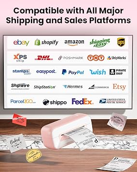Phomemo 246BT Thermal Label Printer 4x6,Shipping Label Printer Bluetooth,4x6 Postage Thermal Printers for Address,Package,Logo,Compatible with Ebay,Etsy,Amazon,Shopify,etc (Pink)
