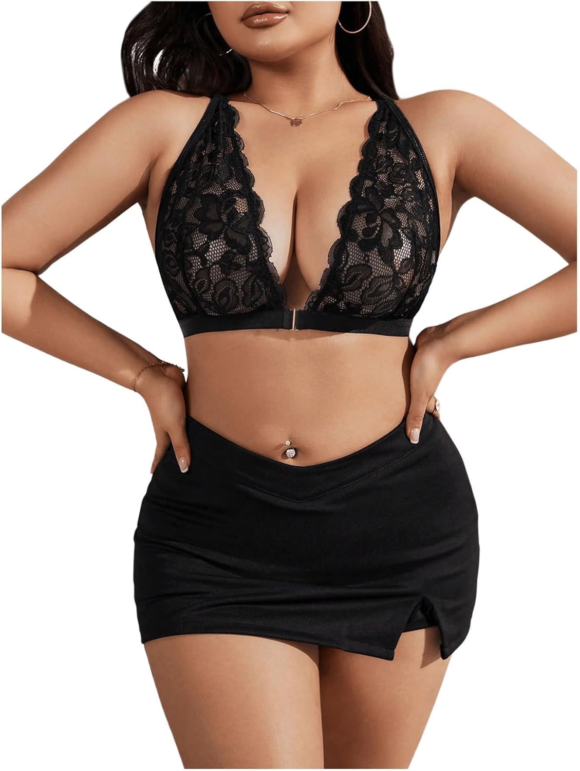 MAKEMECHIC Women's Plus Size Lace Bralette Front Closure Bras Wireless Deep V Triangle Sexy Lace Bra - Image 5