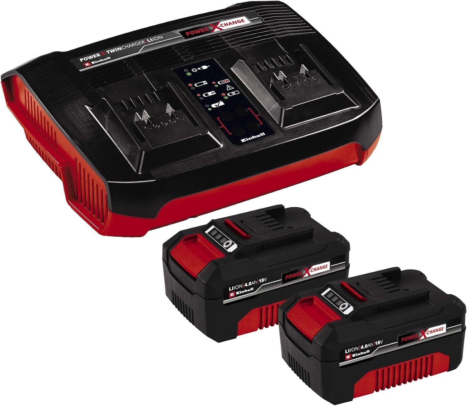 Einhell VENTURRO 36/240 3433640, Aspirapolvere a Batteria, Rosso + Einhell Starter kit 2 batterie da 4,0 Ah e Twincharger Power X-Change (Li-Ion, 18 V, 75 minuti di ricarica)