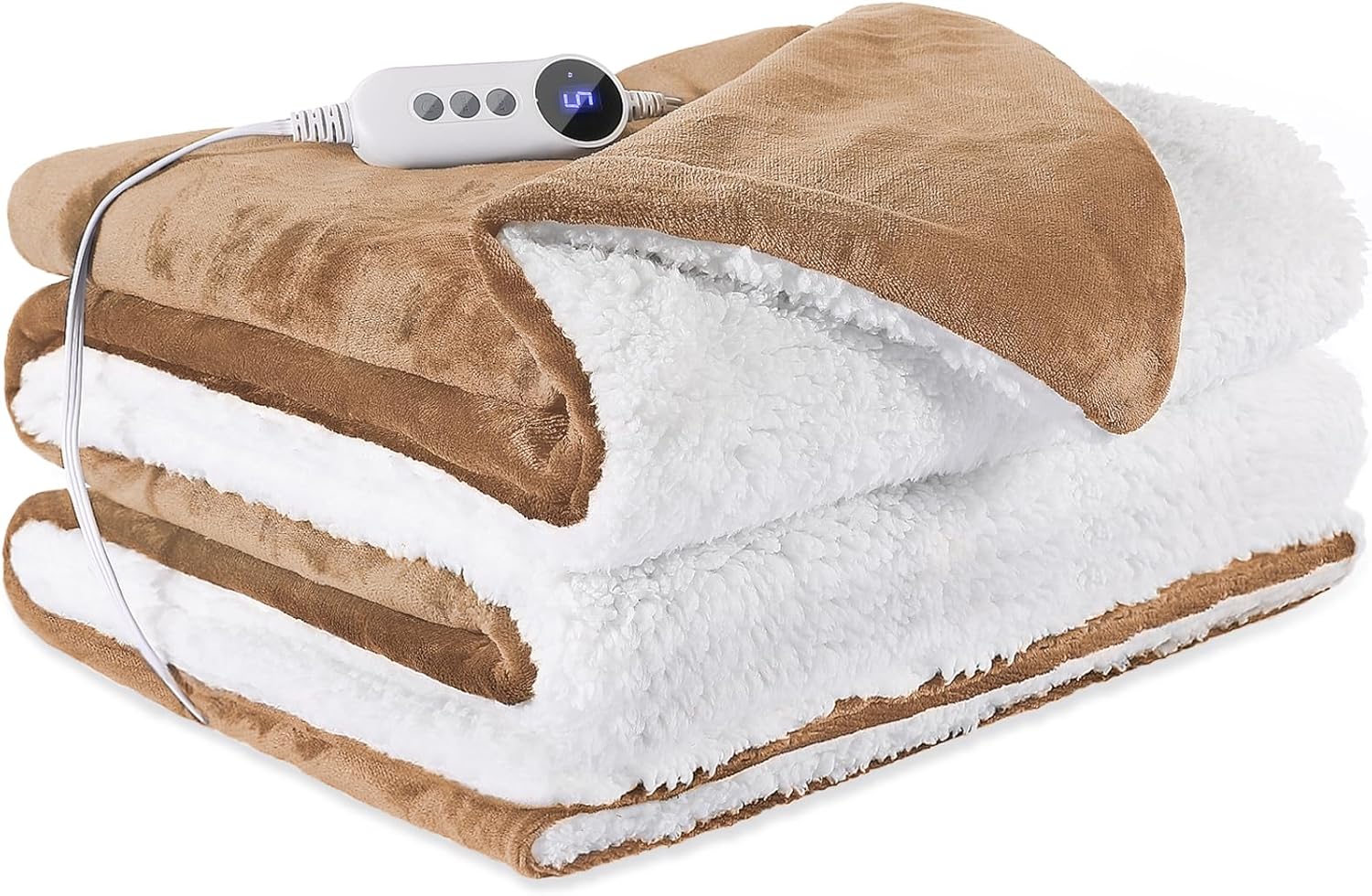Electric Heated Blanket Throw 50"x60" - Soft Cozy Flannel & Sherpa Fabric Dual-Sided, 9 Heat Settings & 2-10 Hours Auto Off, Warming Heated Throw for Home Office, Machine Washable, Brown Brown Throw 50"x60"
