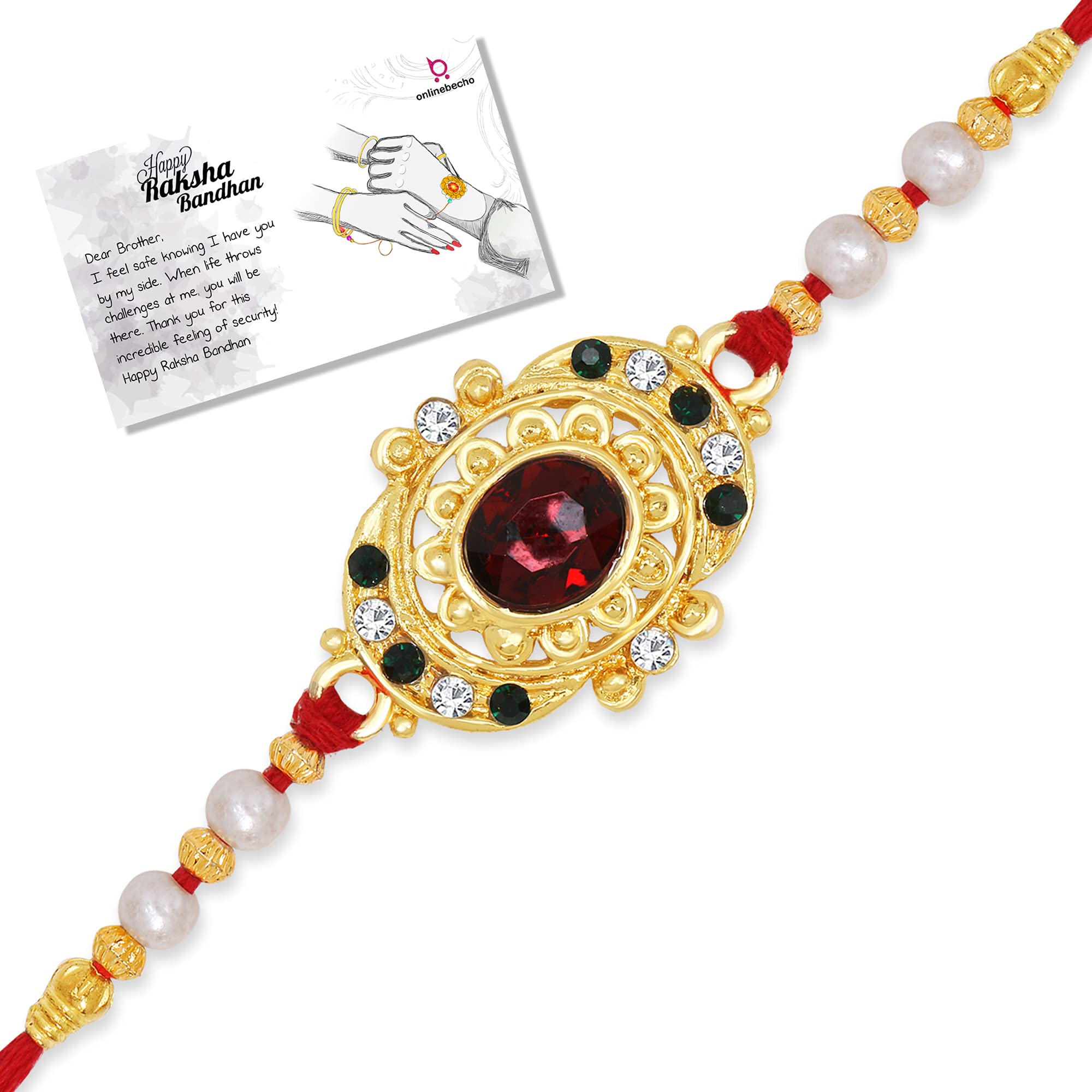 LIVE EVIL Elegant Gold plated Jaipuri Beads Work Rakhi For Brother Sister With Raksha Bandhan Greeting Card having Traditional Ethnic Unique Design Specially Hand Made by Indian Craftsmen (B08CHP5TFM) Amazon Price History, Amazon Price Tracker