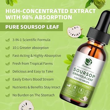 Lukaree Pure Soursop Graviola Leaf Extract for Immunity, Gut Health & Natural Energy Support Soursop Bitters Liquid with Cold Extract Vegan | Gluten-Free | 2 Fl Oz