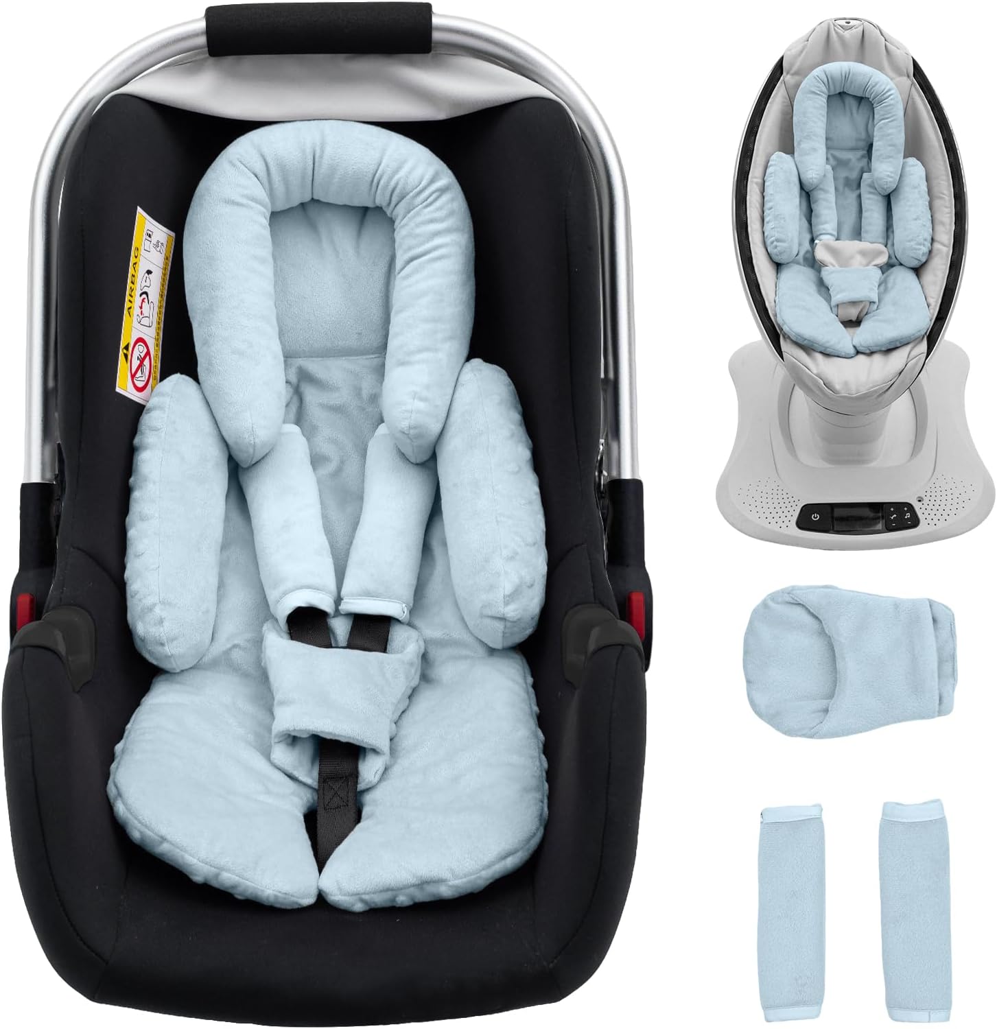 Infant Insert Compatible with Mamaroo Swing & Graco Swing, Thickened Baby Car Seat Head Support with Extra Srap Covers Set, Breathable Newborn Car Seat Insert for Preemie to Toddler