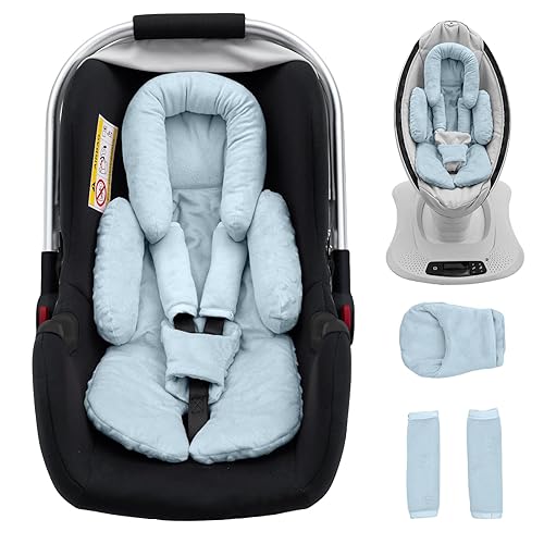 Miniatura 10 de Inserto de asiento de coche para bebé con 3 cubiertas de hombro y entrepierna, soporte de cabeza y cuerpo de asiento de coche acolchado para bebé,