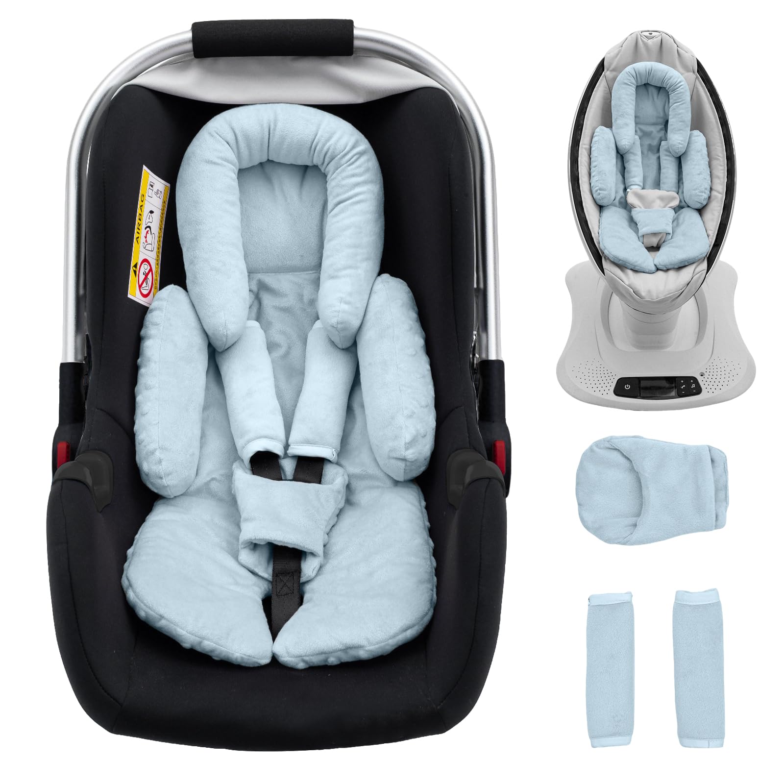Infant Insert Compatible with Mamaroo Swing & Graco Swing, Thickened Baby Car Seat Head Support with Extra Srap Covers Set, Breathable Newborn Car Seat Insert for Preemie to Toddler
