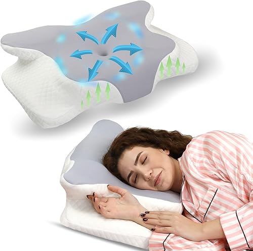 Almohada cervical para el cuello, la mejor almohada ergonómica de espuma viscoelástica sin olor con diseño de contorno para aliviar el dolor en