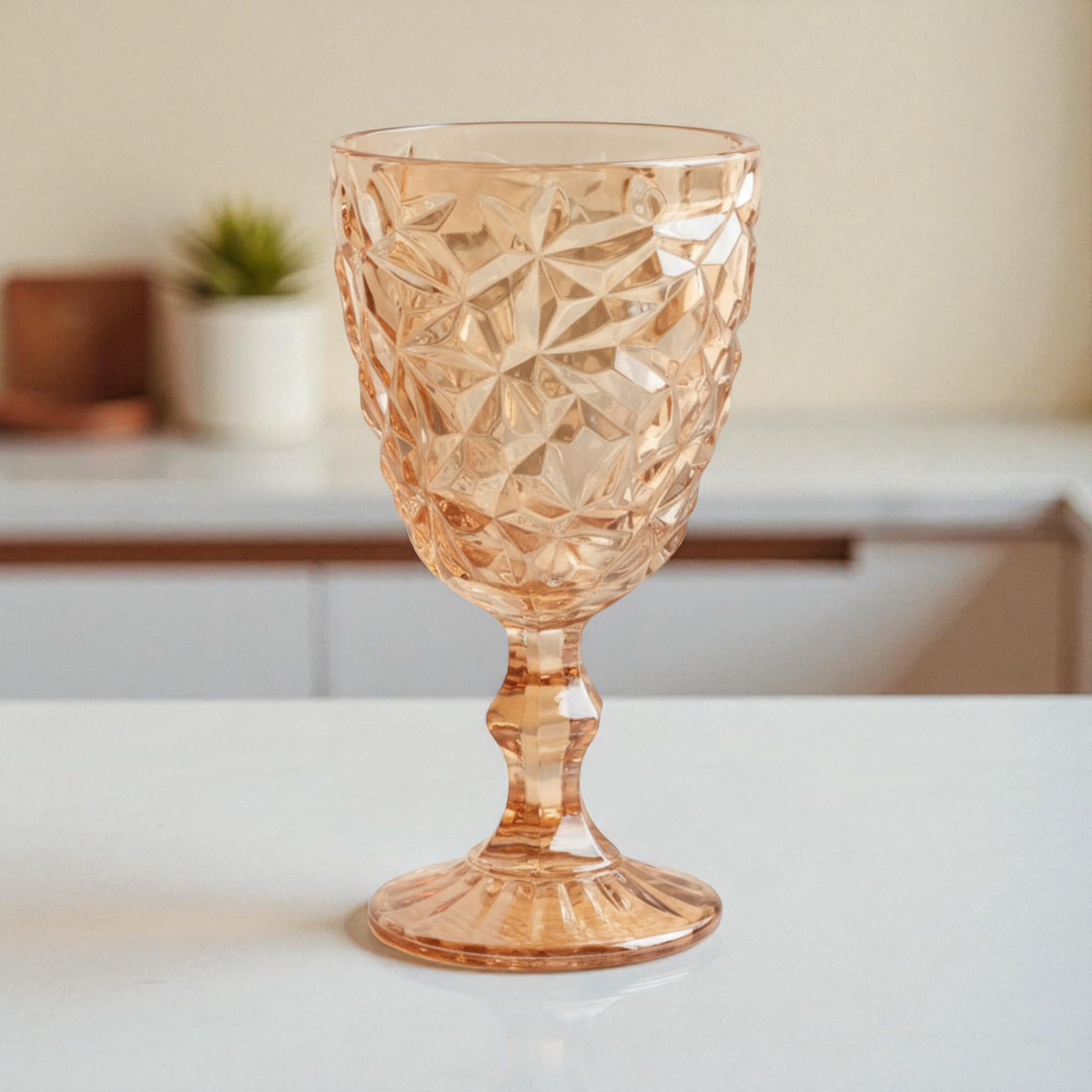Lot de 6 Verres Vintage à Vin, Champagne et Boisson - Gaufrage en Cristal de Glace/Jaune (300 ml) - Pour Mariage, Dessert avec Carafe