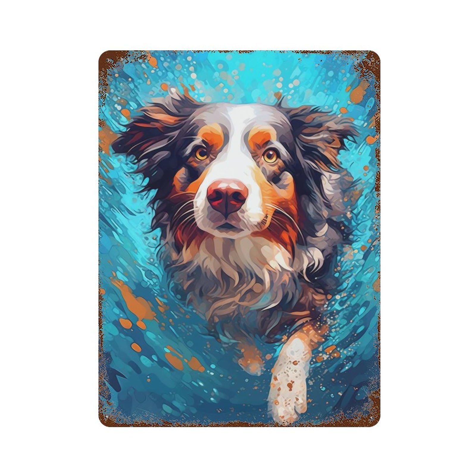 Distressed Metal Wall Sign Underwater Shepard 15.7"x11.8", Vintage Wall Decor for Garage, Bar And Workshop Decor