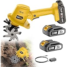 20V Cordless Tiller Cultivator for Gardening, Electric Garden Tiller with 2 x 2.0Ah Batteries &amp; Charger, Garden Rototiller for Lawn Gardening Soil Cultivation, Yellow