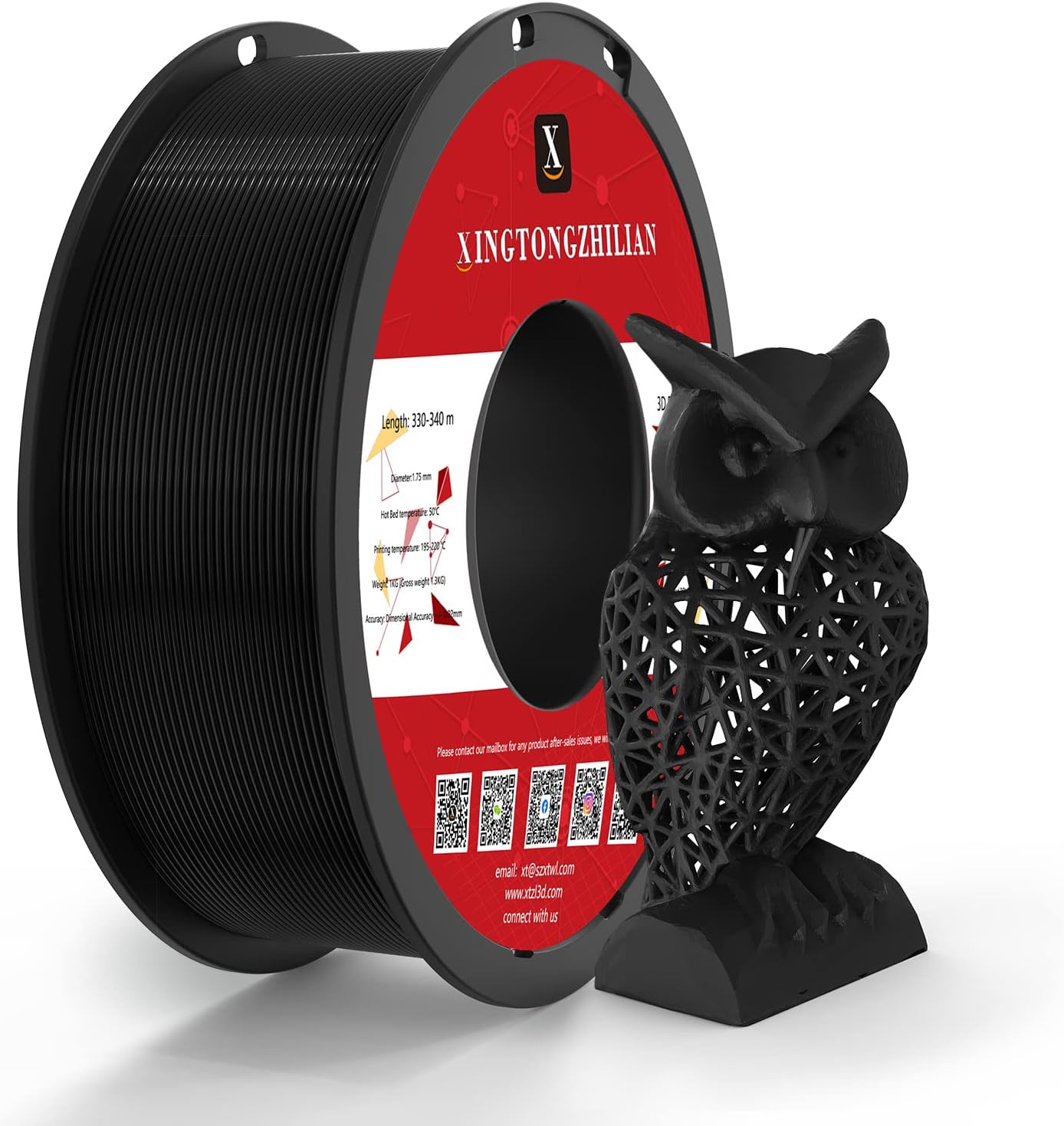 PLA 3D Printer Filament, PLA Filament 1.75mm for 3D Printing, Dimensional Accuracy +/- 0.02mm, Black 1kg Spool (2.2lbs)