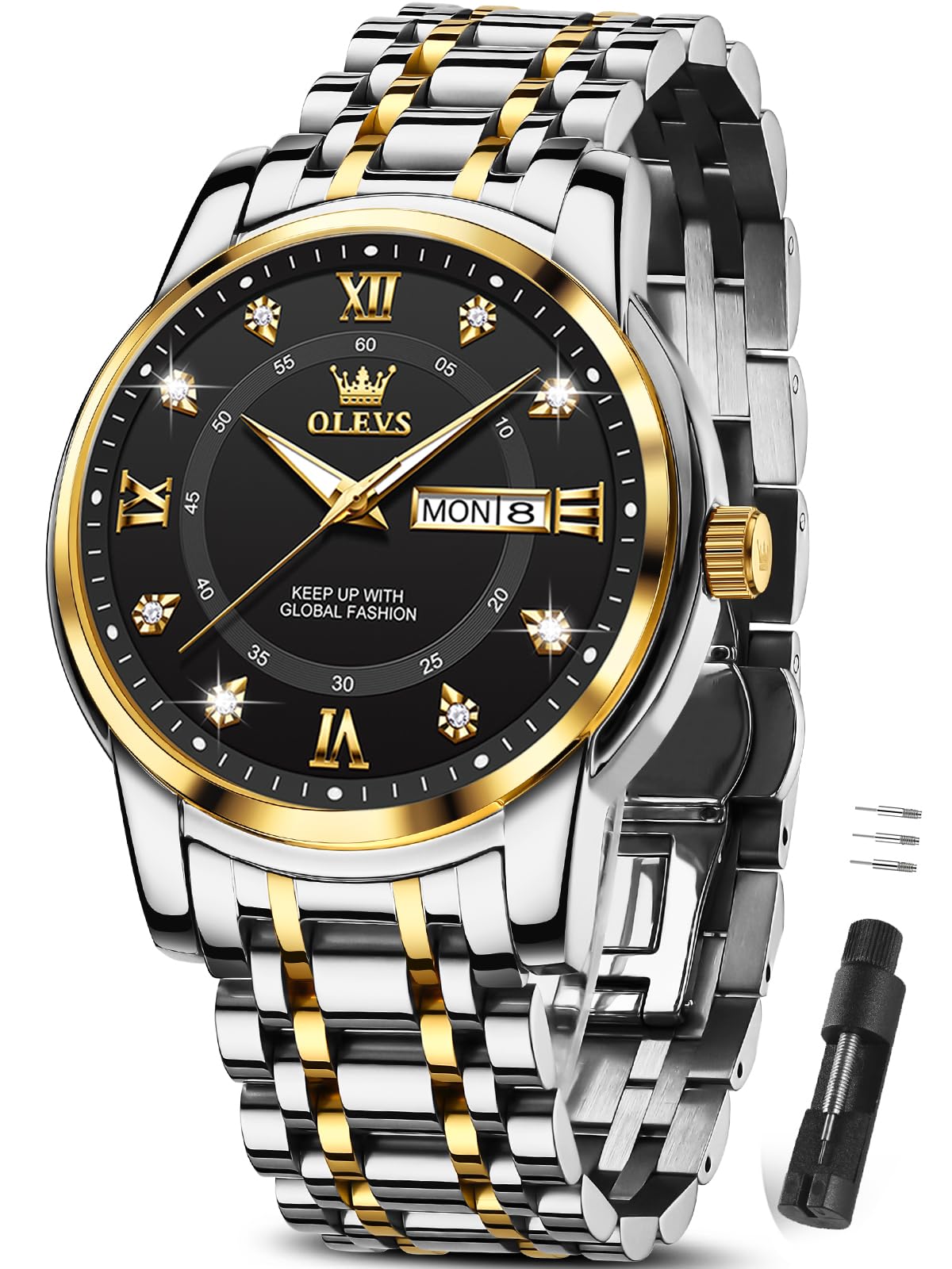 OLEVS Luxury Men's Watch Big Face Stainless Steel Gold Watch with Day Date | Dress Watches for Men Classic Waterproof Analog Quartz Men's Wrist Watches Suitable For Daily Occasion Relojes Para Hombres