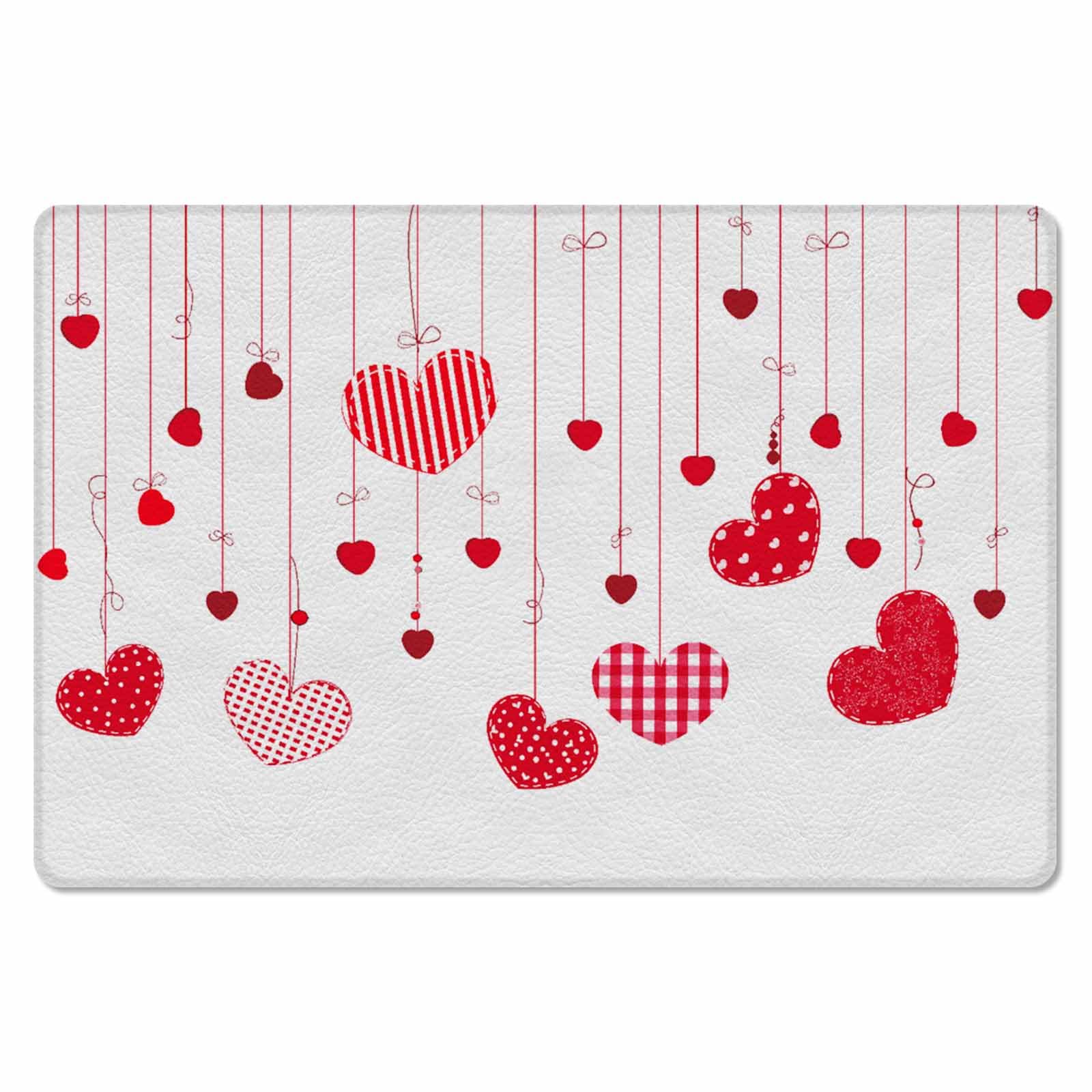 Valentine's Love Kitchen Bath Door Mat Cushioned Runner Rug,Washable Welcome Floor Sink Antifatigue Mat,Waterproof & Non-Slip Comfort Standing Doormat,Plaid Polka Dot Heart Simple White 18