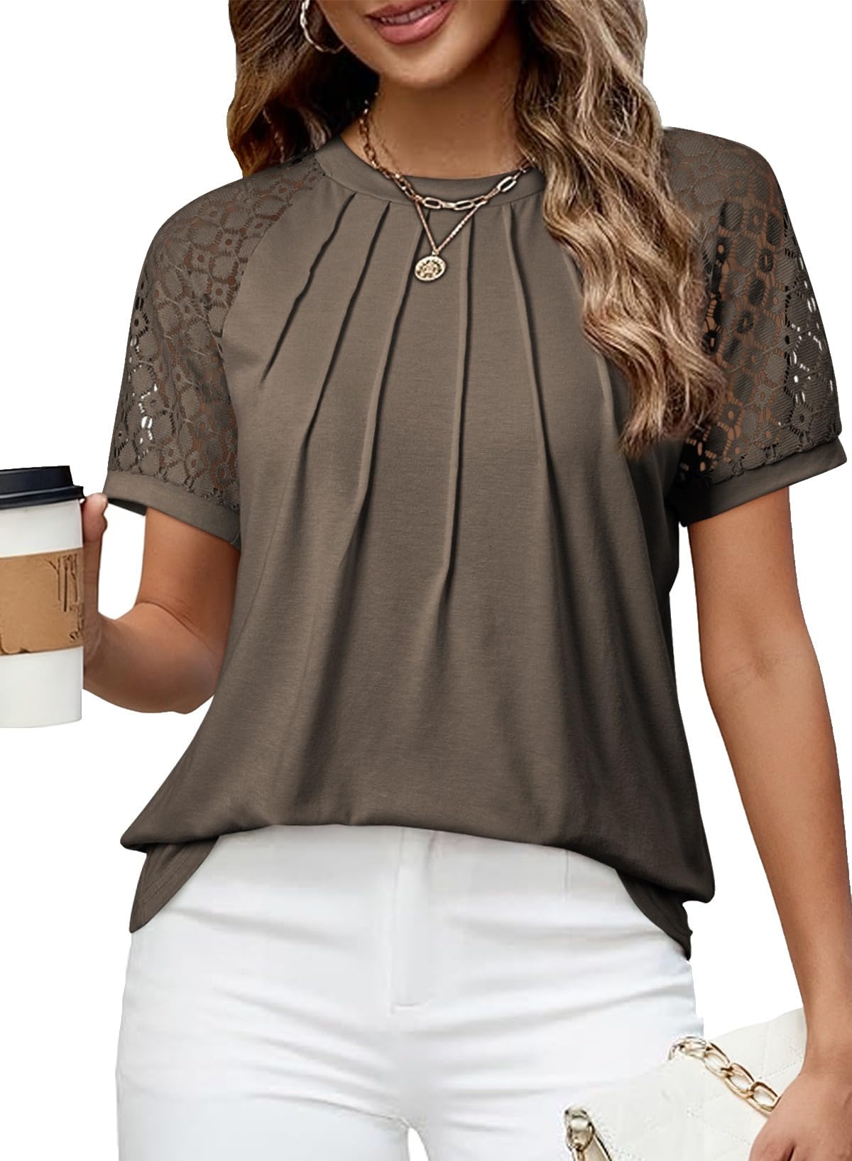 EVALESS Lace Tops for Women Spring Summer Short Sleeve Shirts 2026 Dressy Casual Blouses Fashion Date Night Outfit