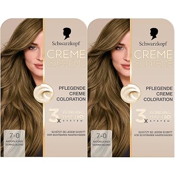Schwarzkopf Creme Supreme Colouration 7-0 Natural Dark Blonde (2 x 182 ml), Permanent Hair Colour with Serum and Hair Mask Pr