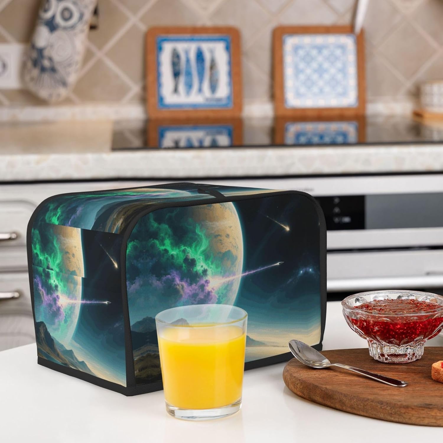 Nature Outer Space Galaxy Starry Night Toaster Cover 2 Slice, Waterproof Bread Machine Covers with Pockets Universal Size Kitchen Small Appliance Cover with Handle, Dust and Fingerprint Protection