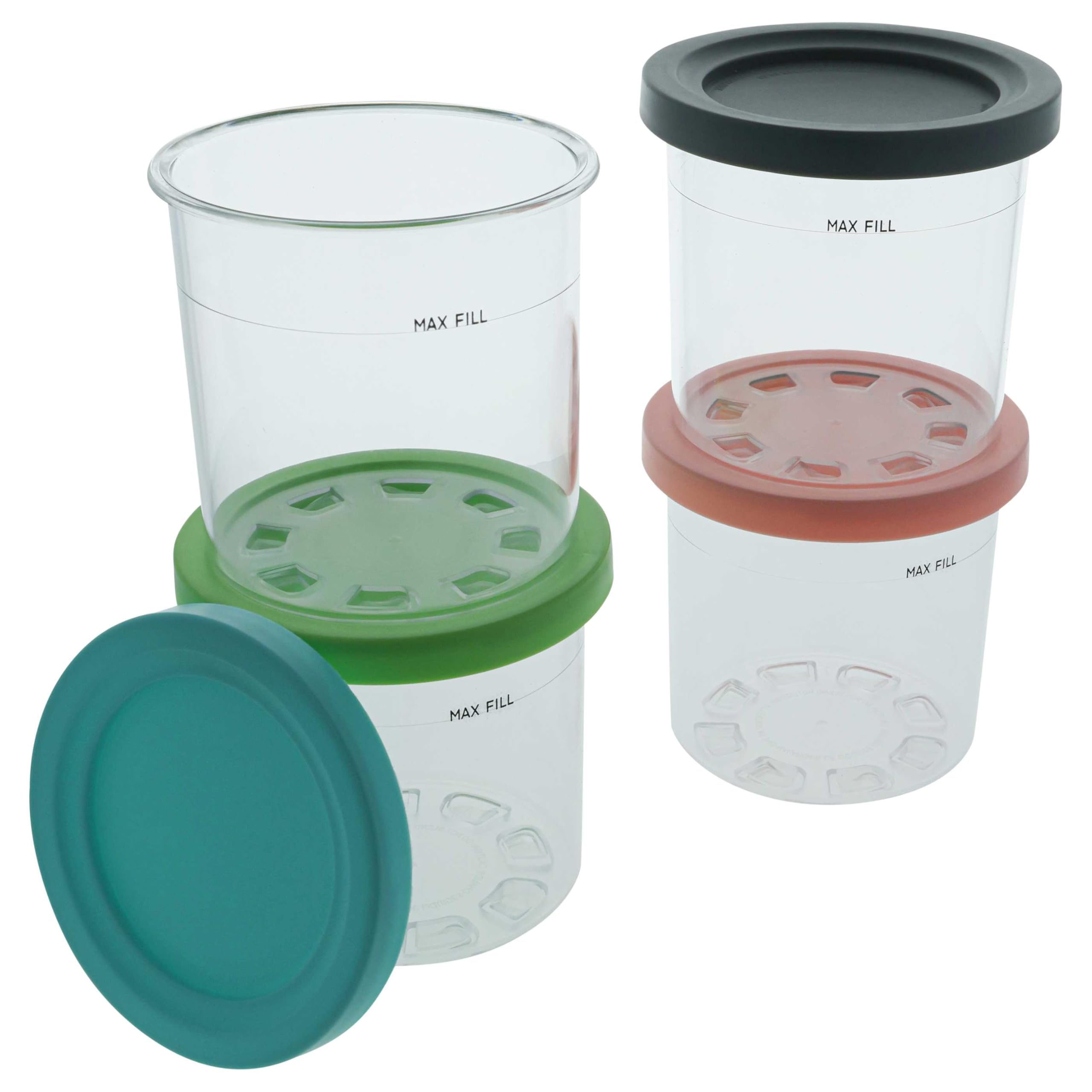 vhbw 4x Récipient 473 ml compatible avec Ninja CREAMI NC301 | NC300EU, NC300 sorbetière - Bol avec couvercle, sans BPA, lavable au lave-vaisselle