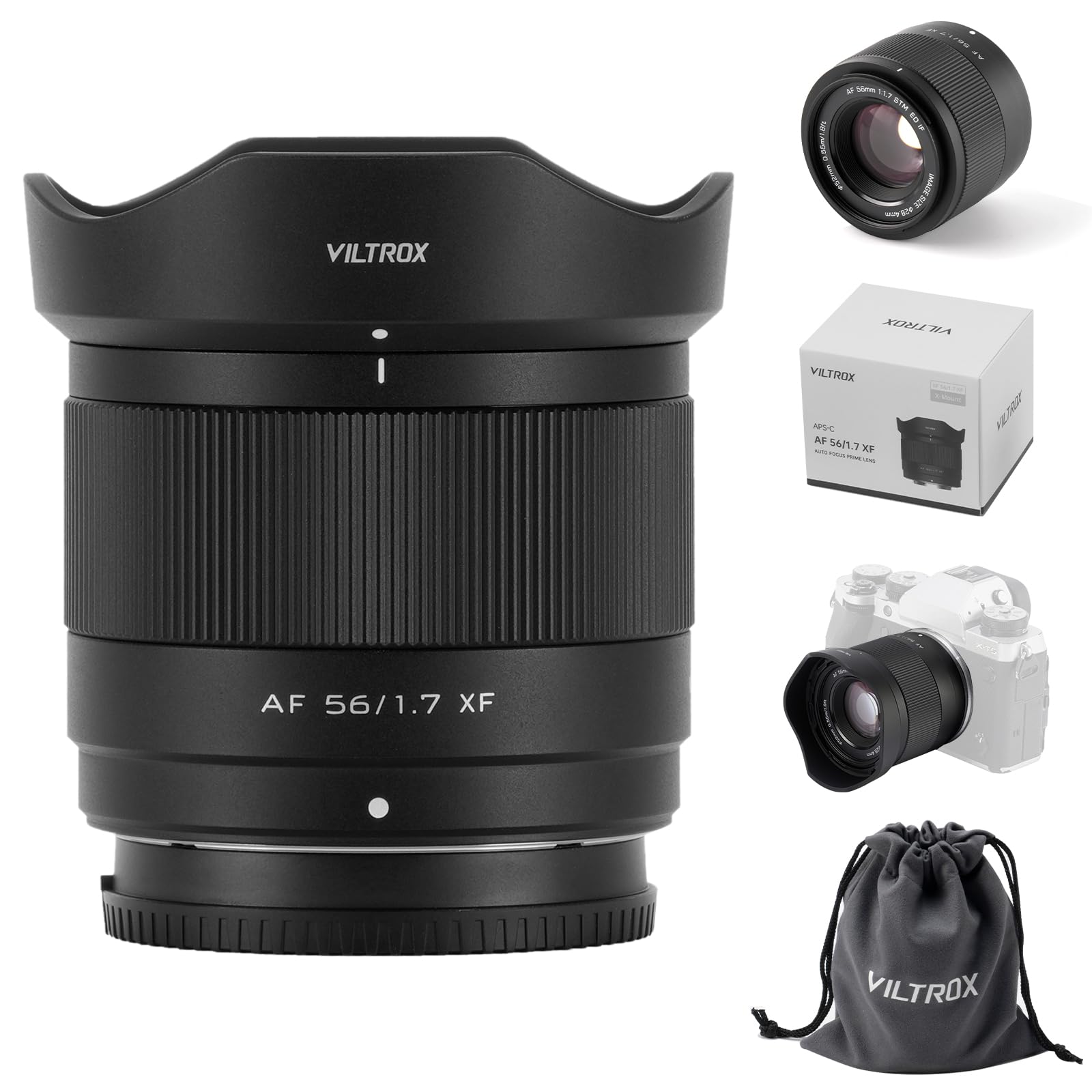 VILTROX 56mm F1.7 SLR Camera Lens X-Mount AF APS-C Large Aperture Wide-Angle Auto Focus Format Portrait Lens for Fuji X-A1/2/3/5/7/10 X-E1/E2/E2S/E3/E4 X-H1 X-M1 X-PRO1/PRO2/PRO3 X-T1/T2/T3/T4
