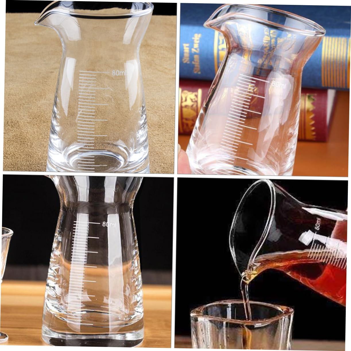 VOSAREA 80ML Glass Measuring Cup Spout Graduated Liquor Pourer for Cocktails Sturdy Drinkware for Home Bars and Parties