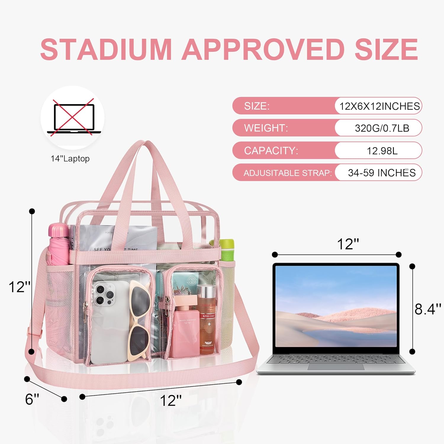 Oraben Clear Tote Bag Clear Bag Stadium Approved 12x6x12 Stadium Bag for Work, Sports Games,Gym - Image 2