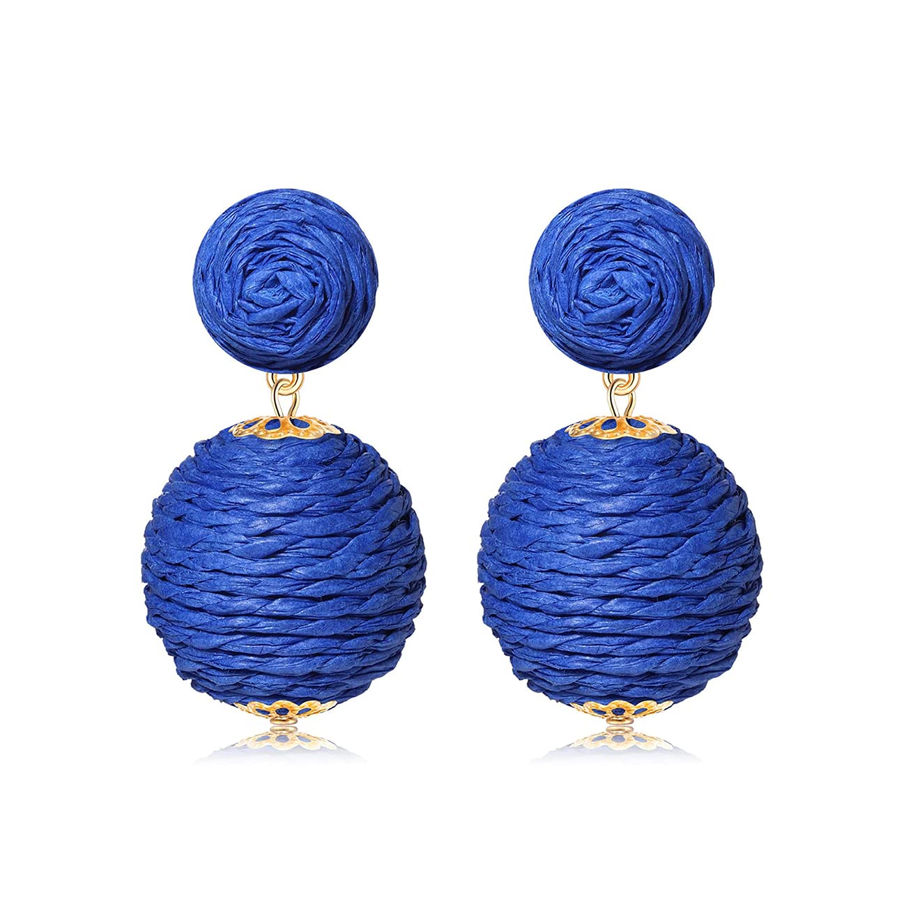 Statement Raffia Earrings, Boho Handmade Straw Rattan Drop Earrings, Geometric Raffia Lantern Dangle Earrings for Women Summer Beach Jewelry