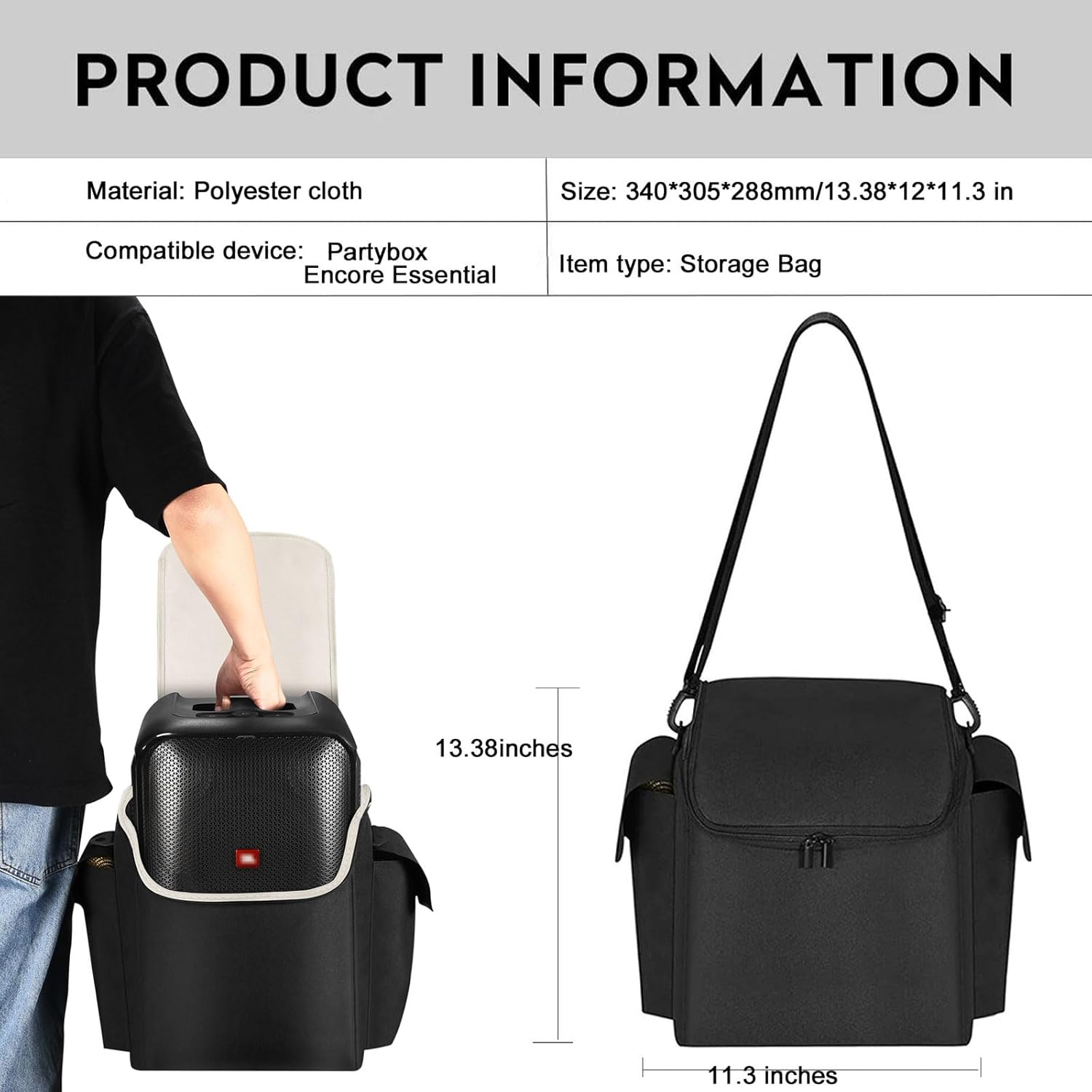 Speaker Carrying Case Tote Bag Compatible with JBL Partybox Encore Essential Portable Party Speaker & Accessories, Padded Shock-absorbing Material, Enhanced Protection