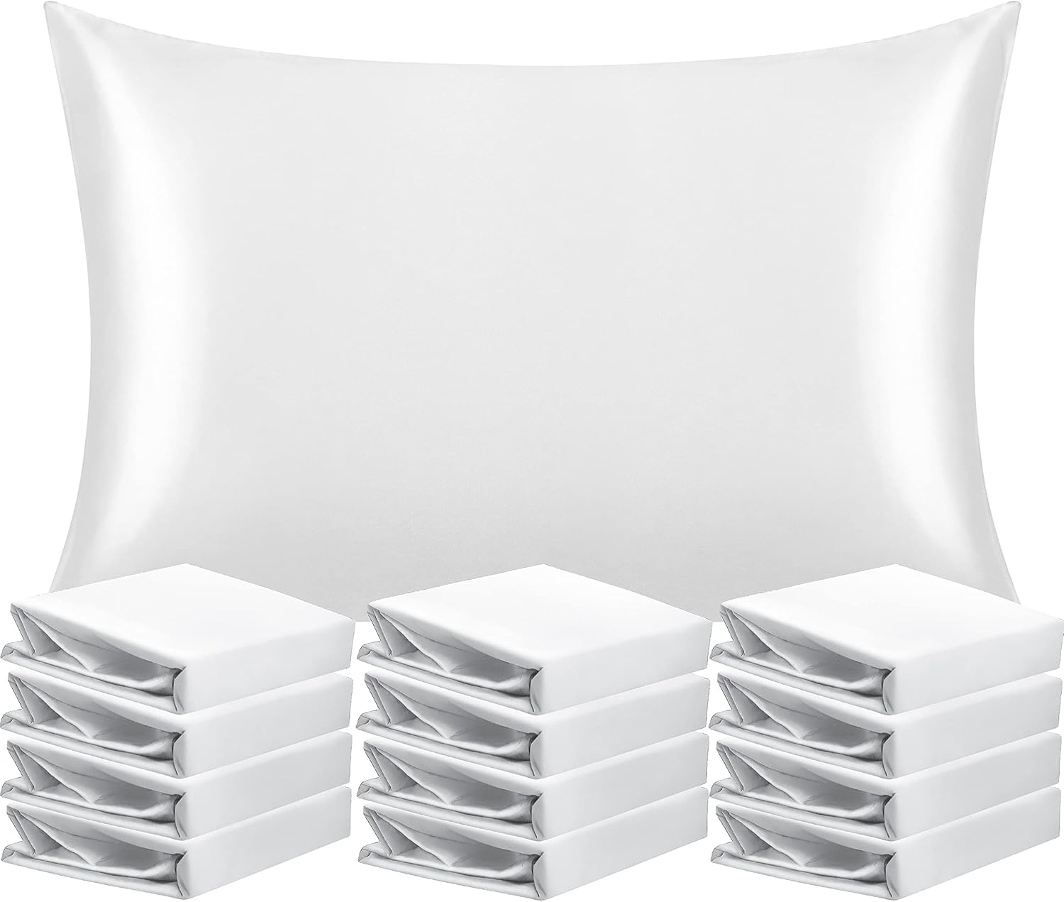 NTBAY 12 Pack Satin Queen Pillowcases for Hair and Skin, Luxurious and Silky Pillow Cases with Envelope Closure, 20 x 30 Inches, White