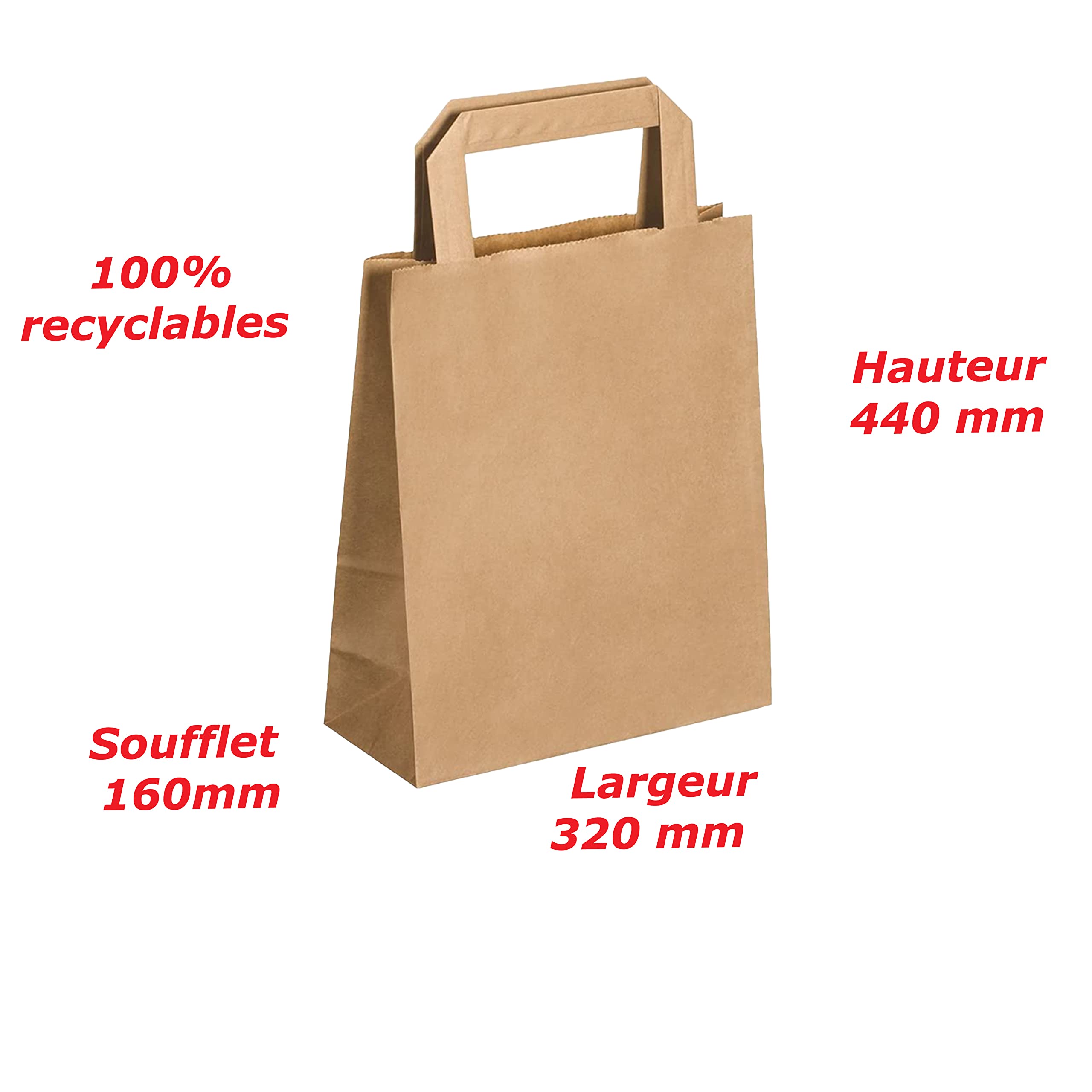 Jeco - Lot de 25 sacs cabas en papier kraft brun avec poignée plate 32 x 16 x 44 cm 24 Litres résistant papier 80g/m² sac marron havane vente à emporter emballage commerce sac cadeau