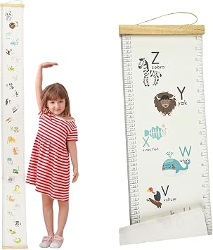 Hanging Measurement Ruler for Kids, Baby Height Growth Chart Nursery Wall Hanging Height Chart Removable Canvas Wood