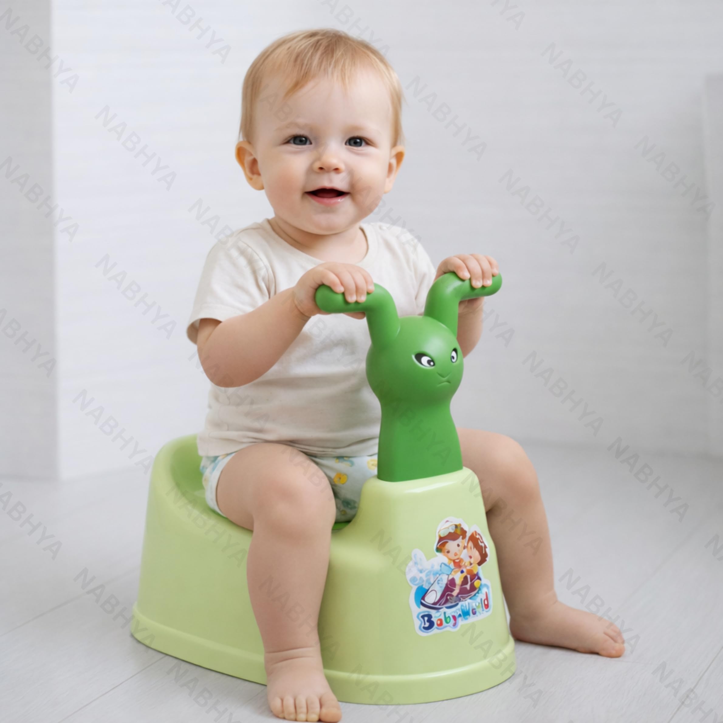 Nabhya Plastic Toilet Trainer Baby Potty Seat Cartoon Face with Removable Tray & Closing Lid (Green) Pack of 1 4