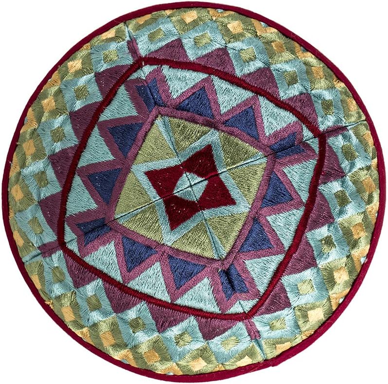 EMANUEL Yair Kippah for Men and Women Embroidered Silk Yarmulke Square Textured