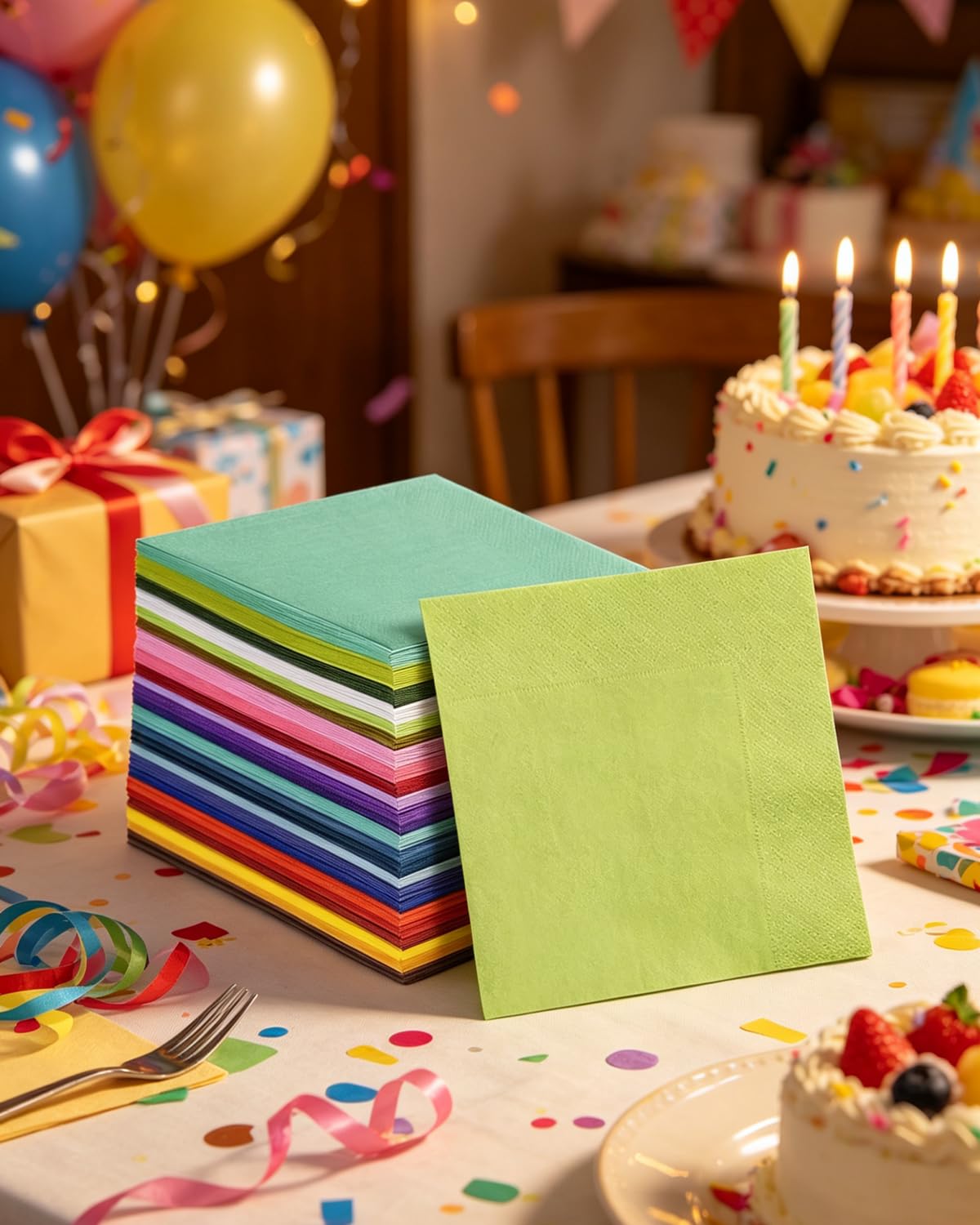 Servilletas de cóctel de 24 colores de 5 x 5 pulgadas, desechables para cócteles, bodas, cenas, fiestas de cumpleaños, postres, servilletas de papel de vino (120 unidades)