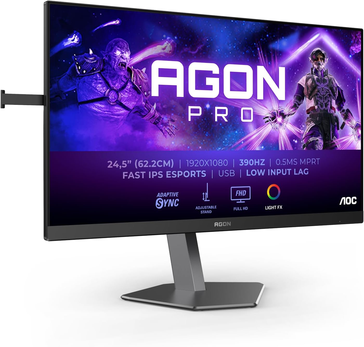 AOC AGON AG256FS - 25 Inch FHD Gaming Monitor, 390Hz, Fast IPS, 0.3ms, HDR400, Height Adjustable Esports Base, RGB Lighting, USB Hub (1920 x 1080, 400 cd/m2, HDMI 2.0 / DP 1.4 / USB 3.2)