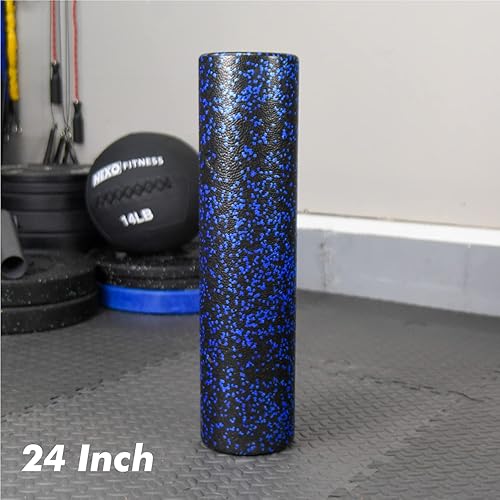 Miniatura 3 de Rodillo de espuma redondo de alta densidad para recuperación de dolor muscular, ejercicio, masaje, 18, 24, 36 pulgadas, mota azul (24 pulgadas)
