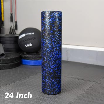 High-Density Round Foam Roller for Muscle Soreness Recovery, Exercise, Massage - 18, 24, 36 Blue Fleck (24 Inch)