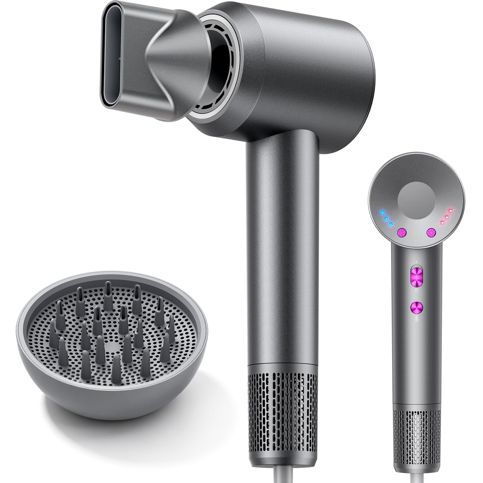 Sèche Cheveux Ionique Haute Vitesse 160000 tr/min 500 Millions d’Ions Anti-Frisottis Sèche-Cheveux avec Diffuseur Magnétique pour Cheveux Bouclés Séchage Rapide 4 Températures 3 Vitesses