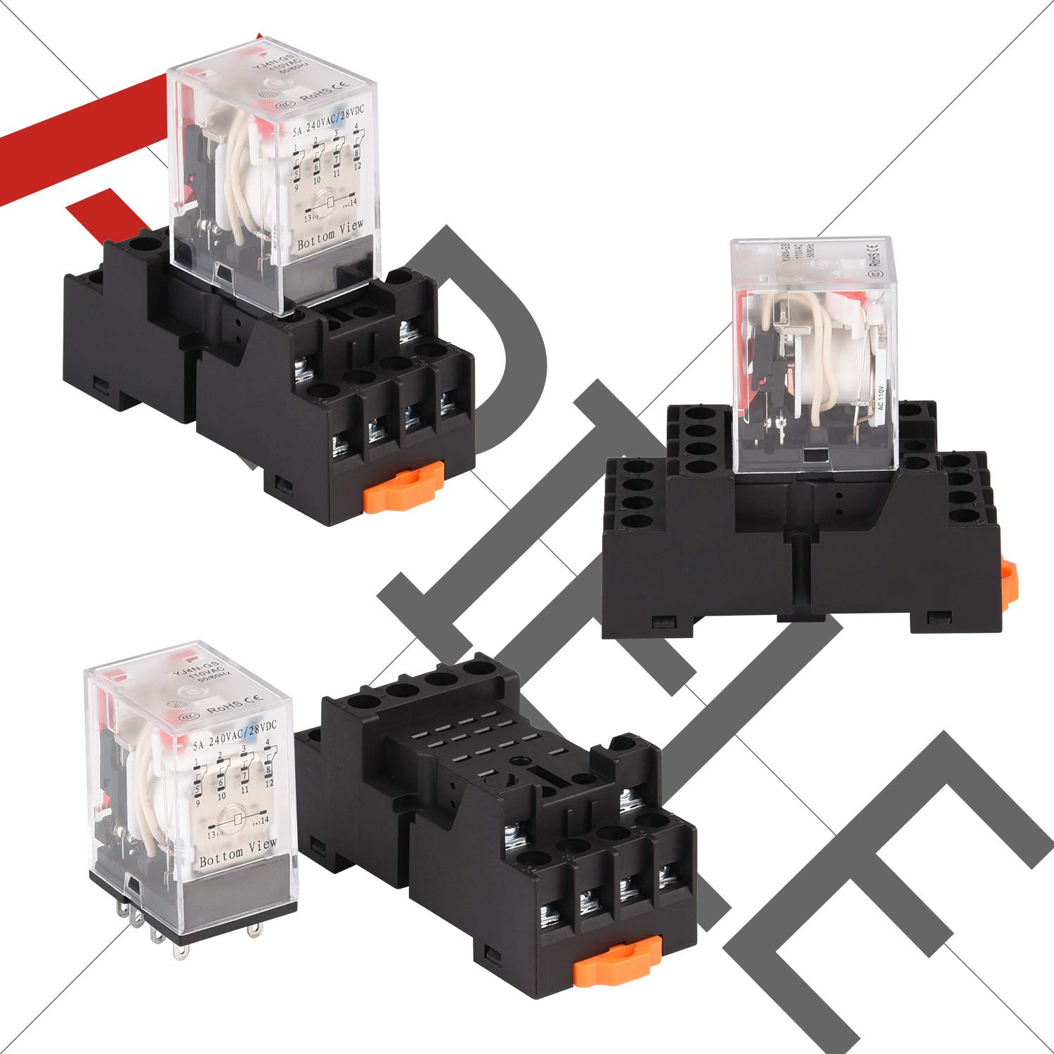 APIELE [Garanzia 3 anni] Relè di potenza elettromagnetica MY4NJ HH53P Bobina 4PDT 4NO + 4NC 14 pin 5A con indicatore luminoso con base (24 V DC)