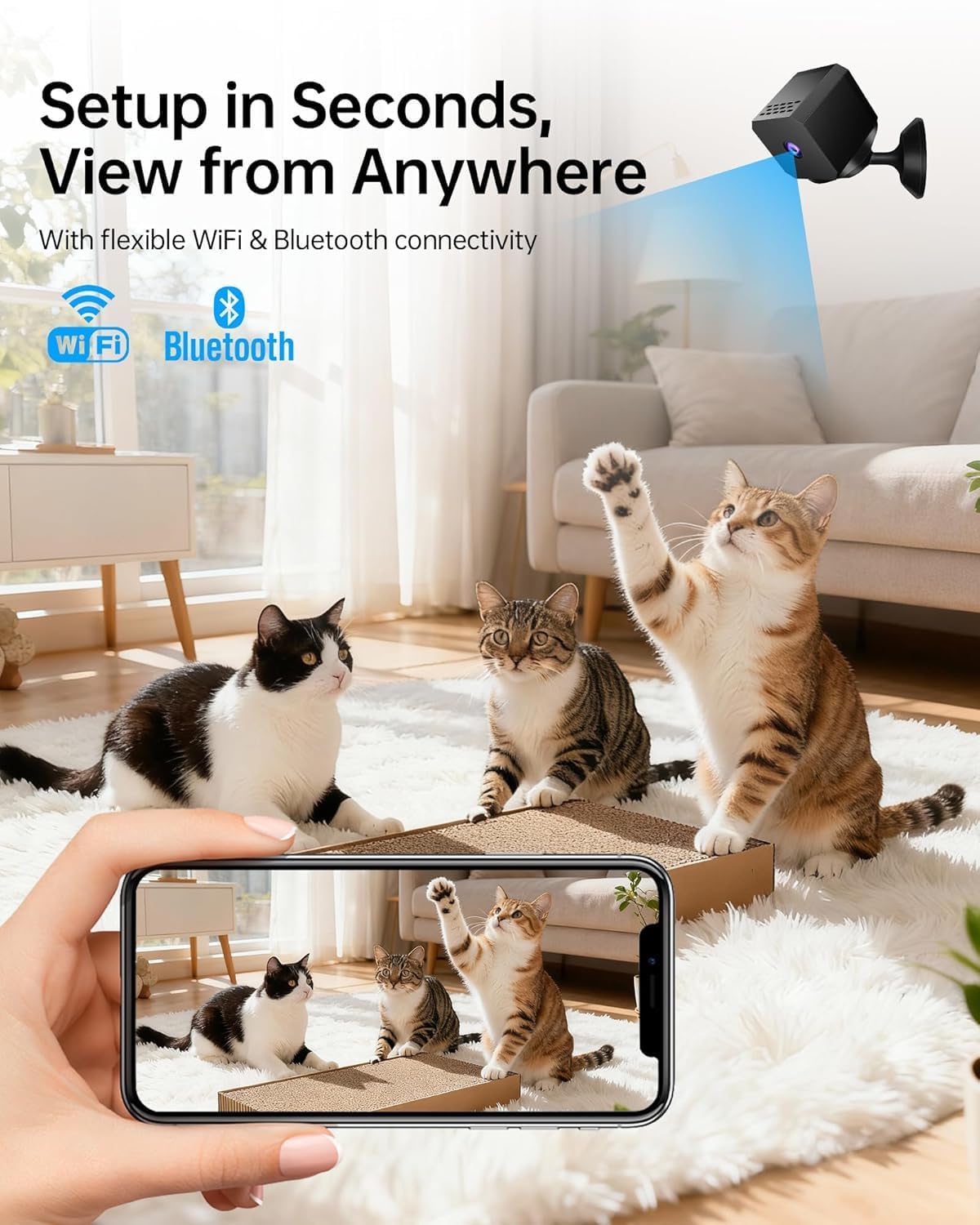 Wireless Hidden Camera Nanny Cam with 1080P Night Vision & Motion Alerts – Bluetooth Easy Setup, No WiFi Needed (AP Hotspot), Phone App for Home Security, Baby, Pet & Elderly Monitoring