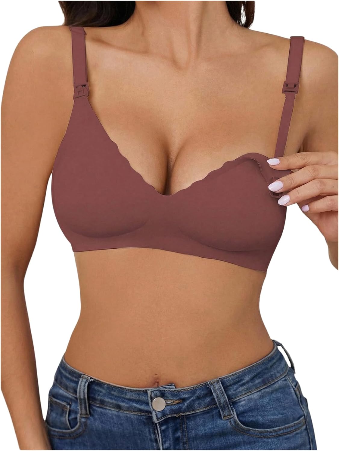 OYOANGLE Women's Maternity Nursing Bra Wireless Padded Push Up Scalloped Pregnancy Bras