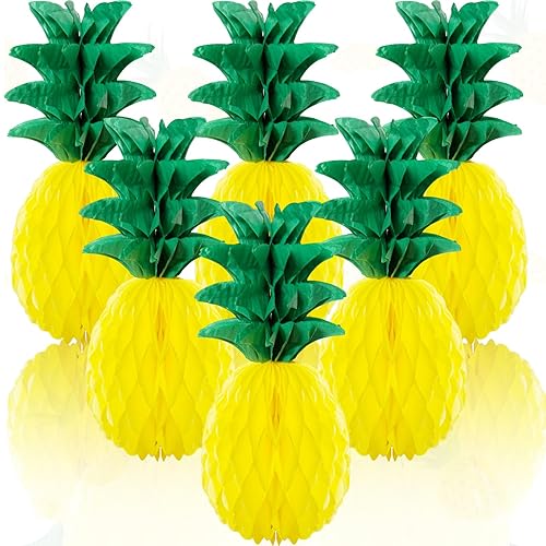 6 Pack 14 Inch Pineapple Honeycomb Decorations, Standing Tissue Paper