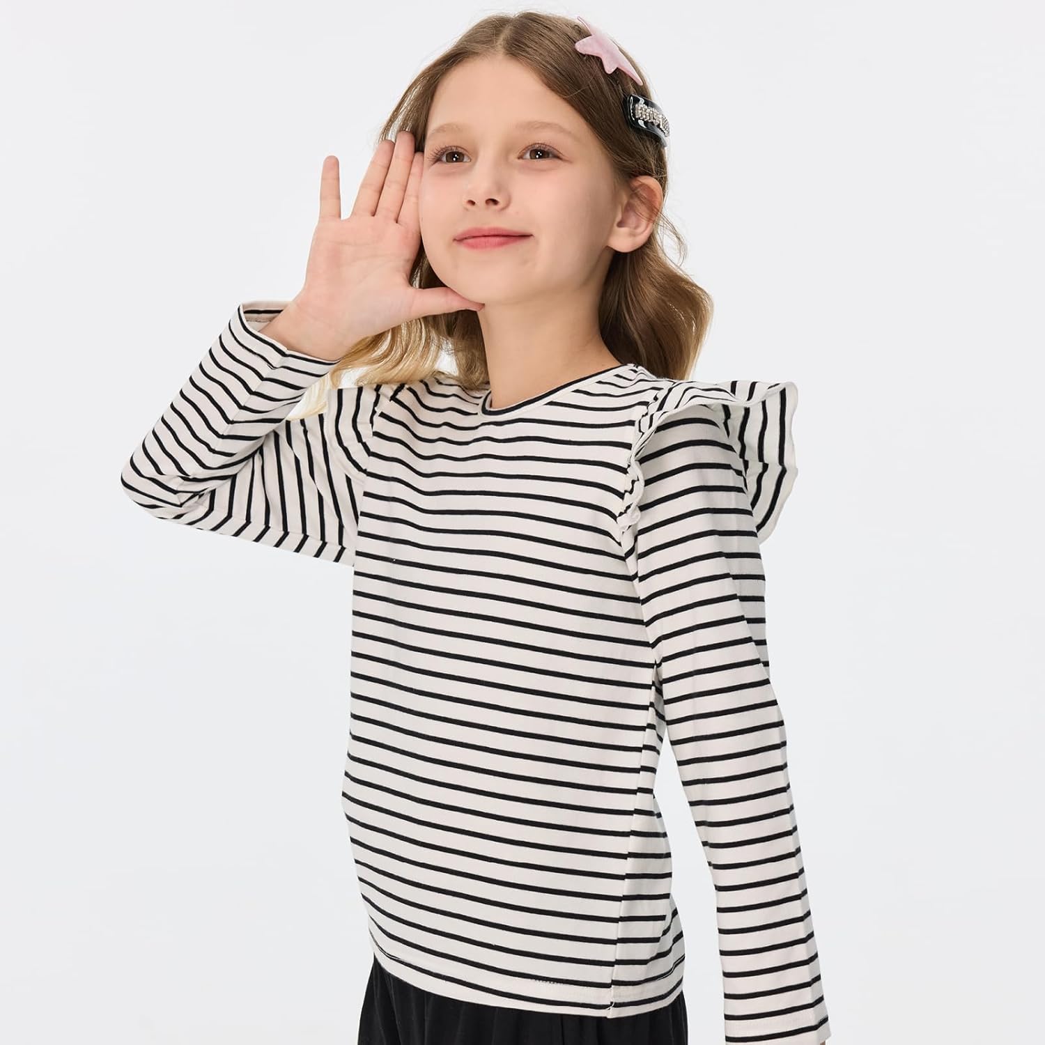 Girls Striped Long Sleeve Shirts Drop Shoulder Casual Fashionable Crewneck Blouse Tee Tops - Image 2