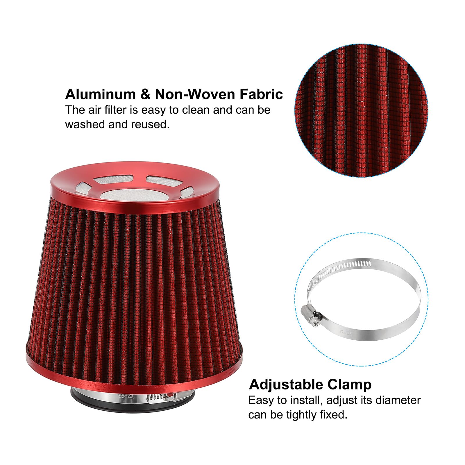 High Flow Cold Air Intake Filter – 3 Inch Inlet, 76mm Cone, Washable & Reusable, Purple Dry Filter