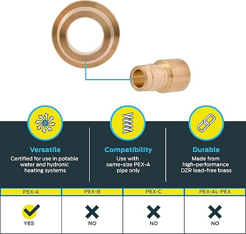 Vista 10 de SharkBite Adaptador de sudor FNPT de expansión de 3/4 x 3/4 pulgadas para tubería PEX-A, accesorios de plomería de latón, adaptador NPT hembra